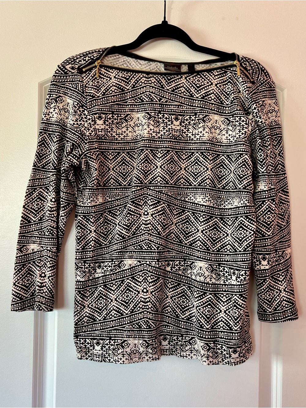 Rafaella Black and White Aztec-Print Long Sleeve Dress